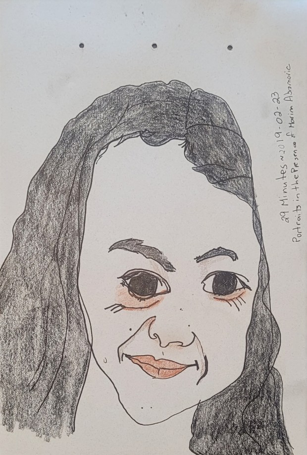 Sketch of what appears to be  young woman with dark hair and dark eyes