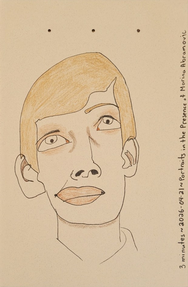 Sketch of what appears to be a young man with golden hair and light eyes encircled in red